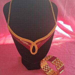 Monet Elegant Gold and Red Necklace and Bracelet Set